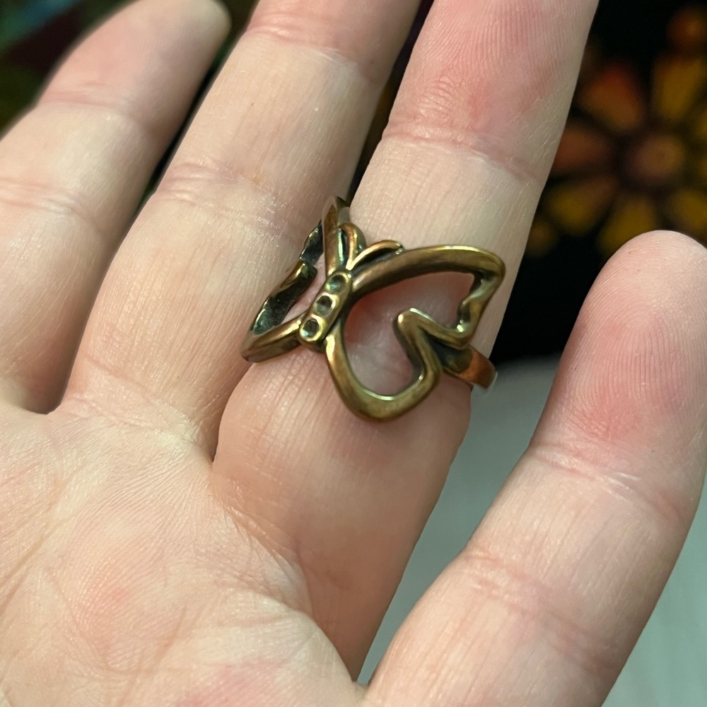 VTG Cottagecore Butterfly Copper Tone Metal Costume Jewelry Size 6 1/2 Ring - Picture 3 of 7